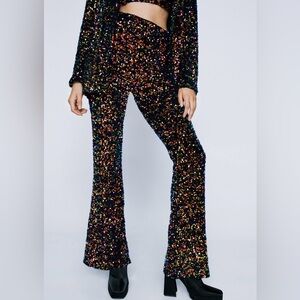 NWT Nasty Gal Premium Sequin High Waisted Flare Pants